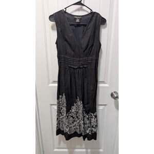 Pretty Pink Black White Floral Print Empire Casual Summer Work Dress Size S